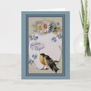 Tarjeta Festiva Aves pequeñas y maricas saludo francés de Pascua