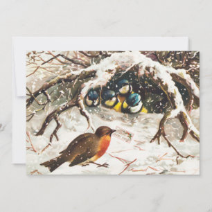 Tarjeta Festiva Aves representativas de la época en Navidades de n