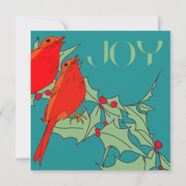Tarjeta Festiva Aves rojas en Verde azulado (Anverso)
