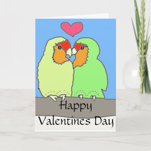 Tarjeta Festiva Aves románticas besándose en una sucursal (Anverso)