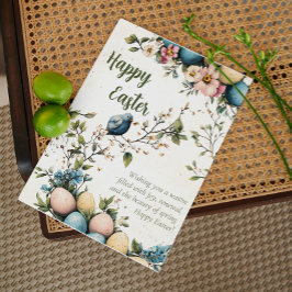 Tarjeta Festiva Aves y Huevos de Pascua acuarela