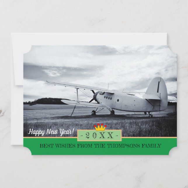 Tarjeta Festiva Avión a nuevos horizontes, ¡y feliz año nuevo! Tar (Anverso)