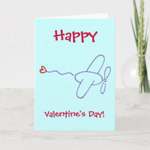 Tarjeta Festiva ¡Avión con corazón feliz Día de San Valentín!