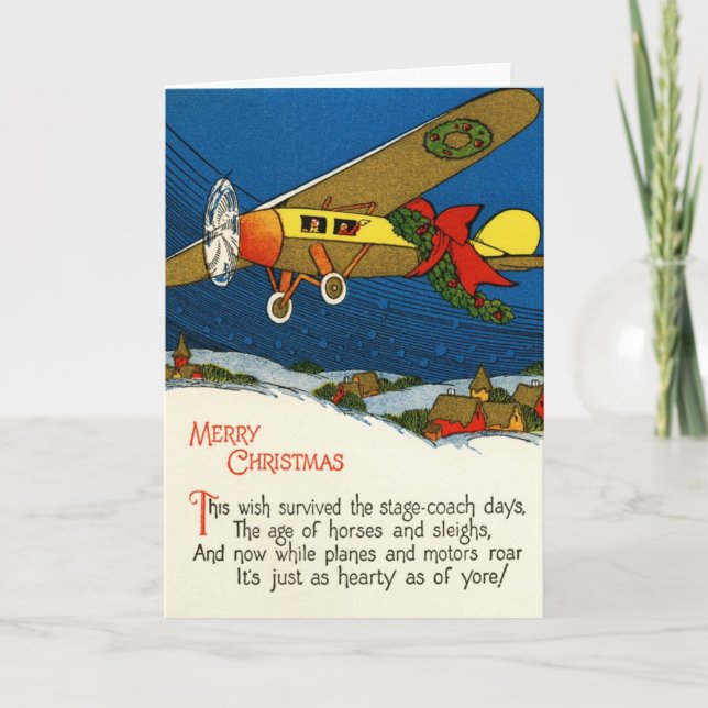 Tarjeta Festiva Avión navideño vintage (Anverso)