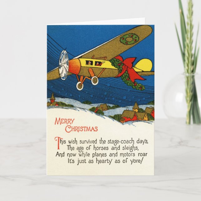 Tarjeta Festiva Avión navideño vintage (Anverso)