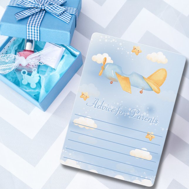 Tarjeta Festiva Avión, nubes y estrellas, azul, niño bebé, lindo (Subido por el creador)
