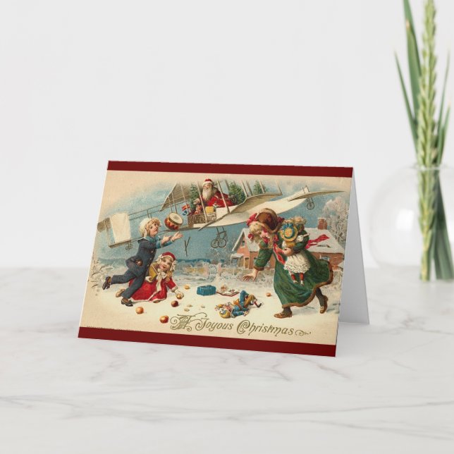 Tarjeta Festiva Avión Vintage Santa (Anverso)