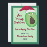 Tarjeta Festiva Avo Merry Christmas Quote Aguacate Santa Navidades<br><div class="desc">Esta tierna y divertida tarjeta de felicitación de Navidades es la manera perfecta de inspirar el espíritu de vacaciones en sus amigos y familia. Presenta un aguacate verde lima de color agua dibujado a mano y pintado a mano con una cara adorable y gorra rojo de Santa Claus con la...</div>