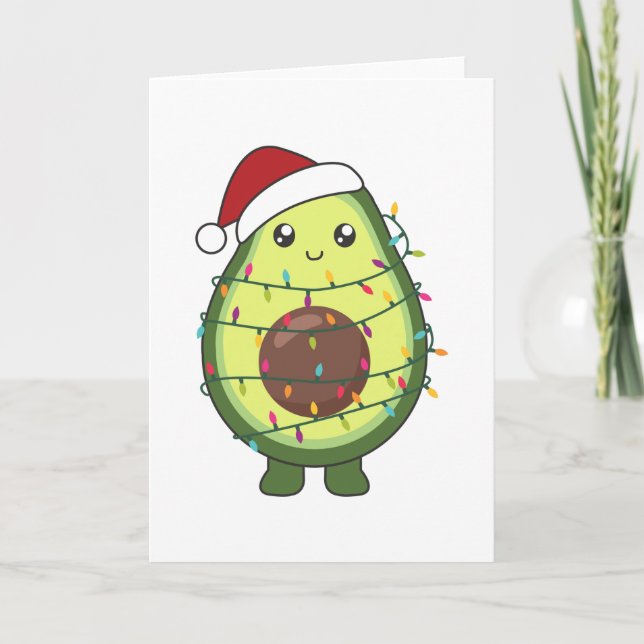 Tarjeta Festiva Avocado Christmas Lights Funny Avocados (Anverso)