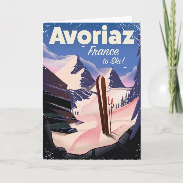 Tarjeta Festiva Avoriaz, afiche de viaje para esquí francés (Anverso)