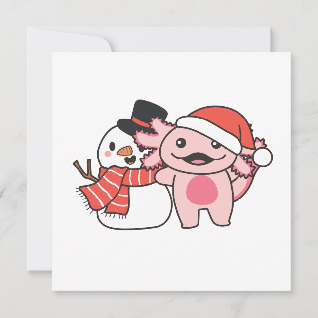 Tarjeta Festiva Axolotl Con Snowman En Invierno En Navidades (Anverso)