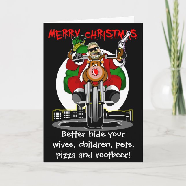 Tarjeta Festiva Ayudante Bubba Claus del motorista de Santa (Anverso)