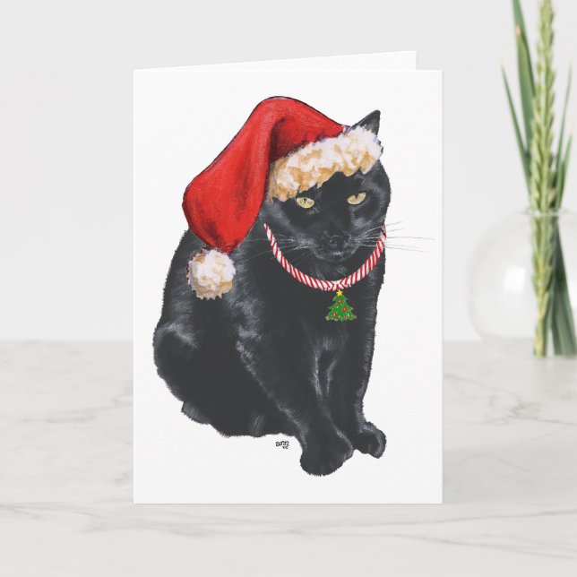 Tarjeta Festiva Ayudante de gato negro a los Navidades (Anverso)