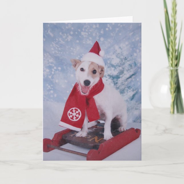 Tarjeta Festiva Ayudante de Jack Russell Santa (Anverso)