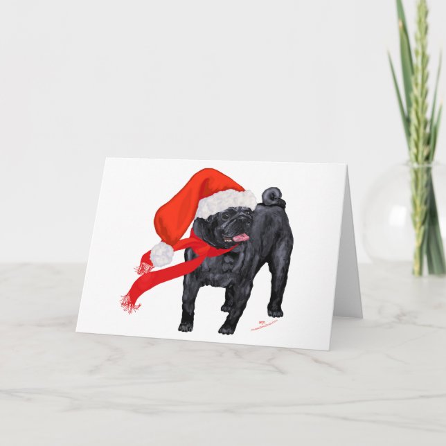 Tarjeta Festiva Ayudante de Santa Pug (Anverso)