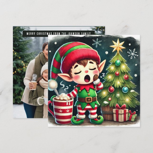 Tarjeta Festiva Ayudante solitario de Santa Claus durmiendo en reg (Anverso / Reverso)