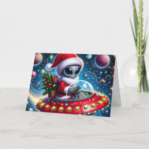 Tarjeta Festiva Ayudantes de ovnis alienígenas divertidos de Navid