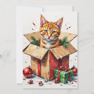 Tarjeta Festiva ¡Ayudo a Desempacar! Gato Divertido en Caja de Env