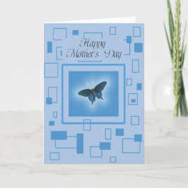 Tarjeta Festiva Azul abstracto con mariposa, Día de la Madre