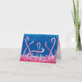 Tarjeta Festiva Azul acuarela Pink Flamingo Gracias Cartas
