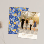 Tarjeta Festiva Azul Amarillo Floral Hanukkah Fiesta Foto Elegante<br><div class="desc">Envía tus mejores deseos esta temporada con nuestra tarjeta de foto navideña personalizada, que presenta una hermosa combinación de una foto familiar personalizada en la parte delantera y un vibrante diseño floral azul y amarillo en la parte trasera. Perfecta para compartir los momentos favoritos de tu familia durante las fiestas,...</div>