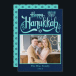 Tarjeta Festiva Azul cian moderno Feliz foto de Hanukkah<br><div class="desc">Tarjeta navideña de fotos Hanukkah Cyan Blue moderno</div>