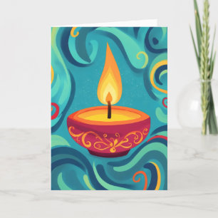 Tarjeta Festiva Azul claro de la lámpara Diwali