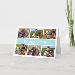 Tarjeta Festiva Azul claro feliz del collage de fotos de Pascua