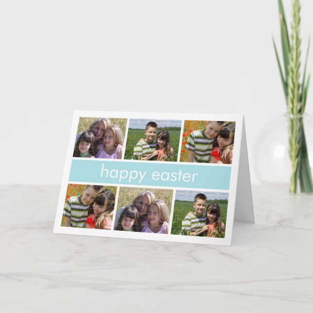 Tarjeta Festiva Azul claro feliz del collage de fotos de Pascua (Anverso)