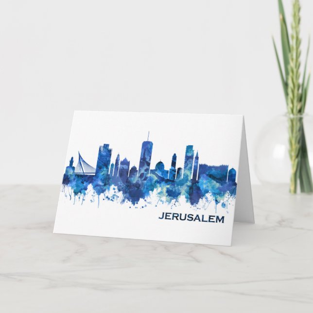 Tarjeta Festiva Azul de la línea aérea israelí de Jerusalén (Anverso)