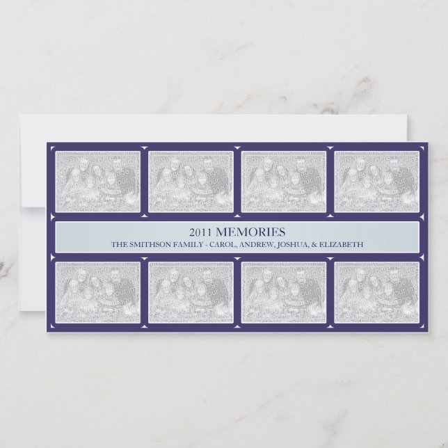 Tarjeta Festiva Azul del Collage de Año Nuevo Recuerdos 2011 (Anverso)