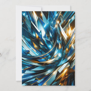 Tarjeta Festiva Azul Dorado Futurista Abstracto Metálico Geométric