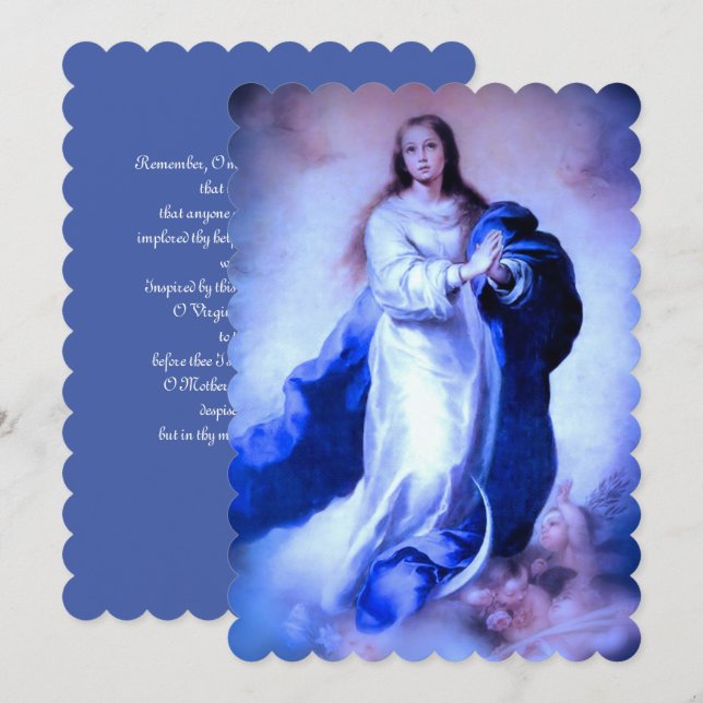 Tarjeta Festiva Azul inmaculado de la concepción con memoria (Anverso / Reverso)
