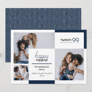 Tarjeta Festiva Azul Marino Tres-Fotos Felices Fiestas