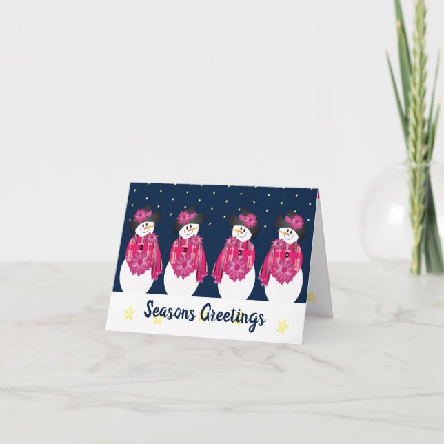 Tarjeta Festiva Azul marino Y Artesanía Rosa (Anverso)