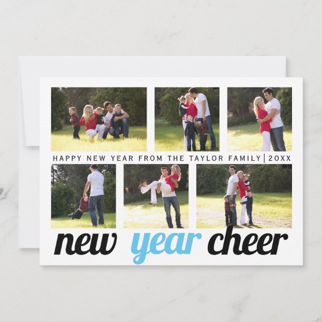 Tarjeta Festiva Azul, negro Año Nuevo Cheer 2023 seis collage de f (Anverso)