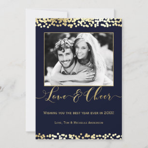 Tarjeta Festiva Azul Oscuro y Dorado AMOR y ENTUSIASMO Foto de Año
