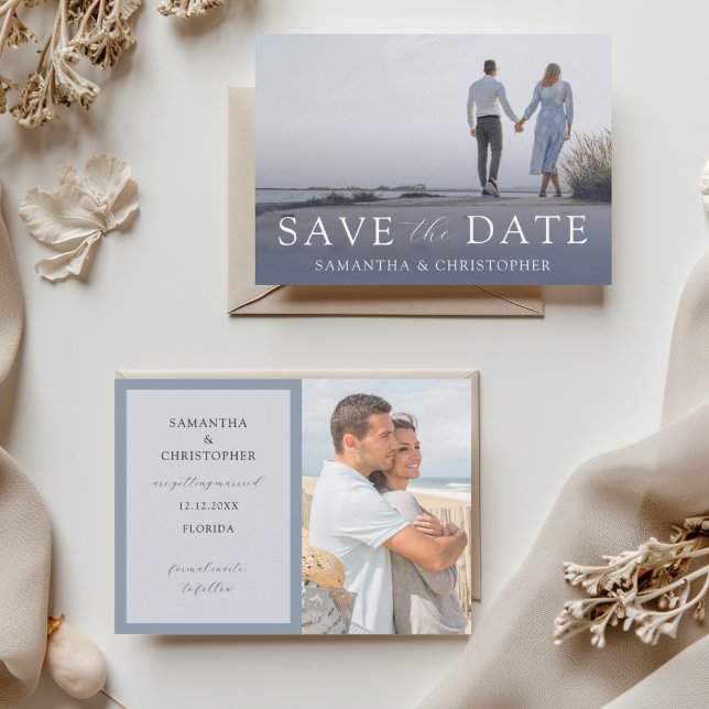 Tarjeta Festiva Azul polvoriento moderno salva al Boda de fechas (Subido por el creador)
