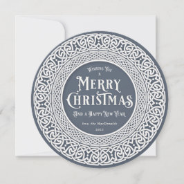 Tarjeta Festiva Azul redondo vintage + celta de blanco apagado