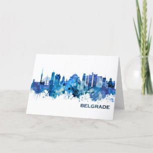 Tarjeta Festiva Azul Skyline de Belgrado Serbia