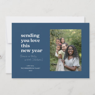 Tarjeta Festiva Azul te envía amor este año nuevo