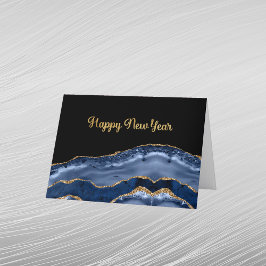 Tarjeta Festiva Azul Tendencia Año Nuevo Ágata Dorada