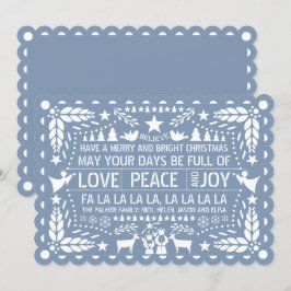 Tarjeta Festiva Azul turbio Amor Paz Alegría de papel Navidades de