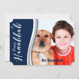 Tarjeta Festiva Azul y blanco de Hanukkah con foto y nombre