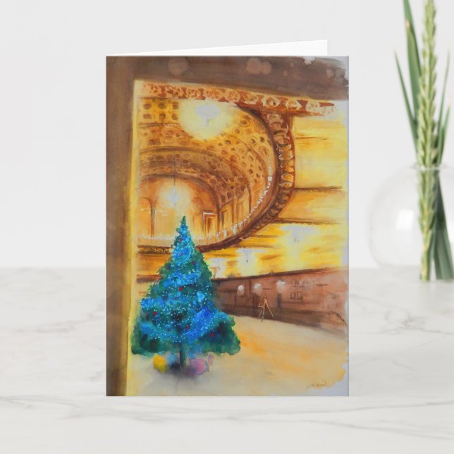 Tarjeta Festiva azul y oro - teatro de Michigan en Ann Arbor (Anverso)