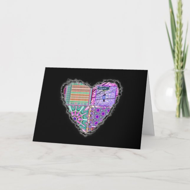 Tarjeta Festiva Azulejos azulejos geométricos con pájaro de la paz (Anverso)