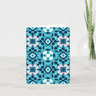 Tarjeta Festiva Azulejos marroquíes florales, índigo, azul cielo y