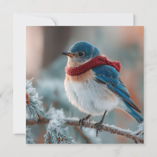 Tarjeta Festiva Azulito Adorable con una Bufanda  (Anverso)