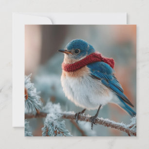 Tarjeta Festiva Azulito Adorable con una Bufanda 