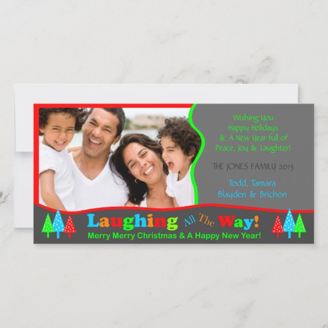 Tarjeta Festiva B1 Laugh All Way Christmas Photo Template (Anverso)